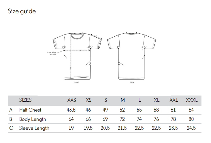 Stanley Stella T-Shirt Size Guide